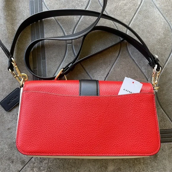 COACH Georgie Shoulder Bag In Colorblock Color: Gold/Bright Poppy Multi - Picture 8 of 16